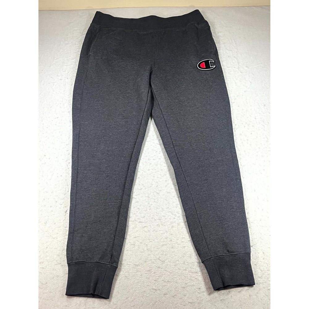 Champion Sweatpants Womens Large Charcoal Gray Fleece Elastic Waist High Rise